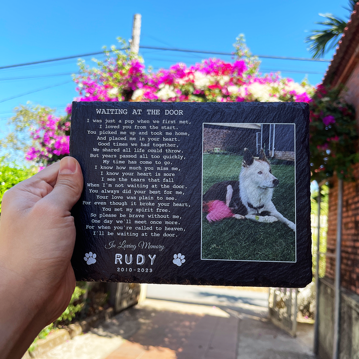 Waiting At The Door - Personalized Dog Memorial Stone