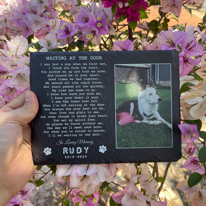 Waiting At The Door - Personalized Dog Memorial Stone