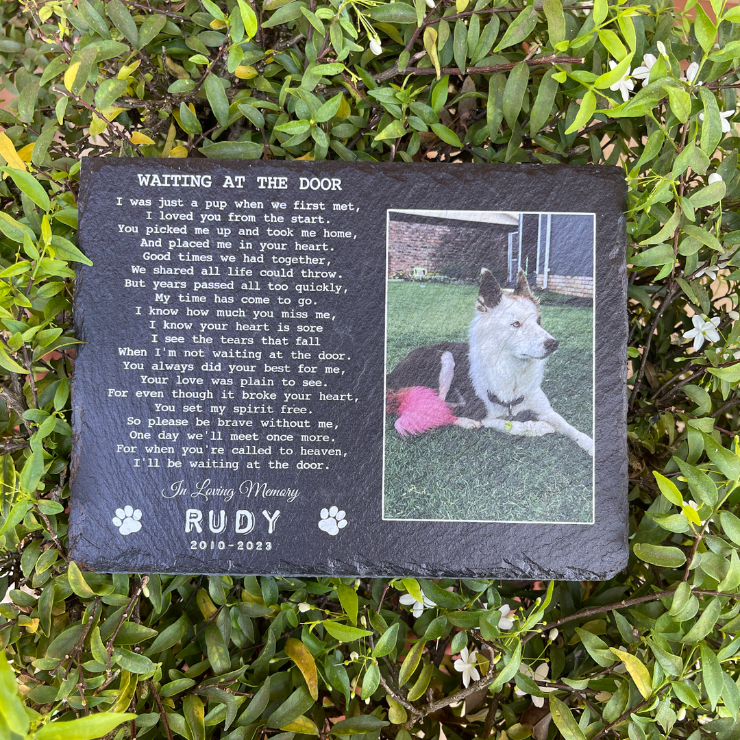 Waiting At The Door - Personalized Dog Memorial Stone