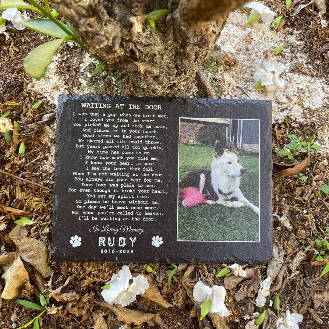 Waiting At The Door - Personalized Dog Memorial Stone