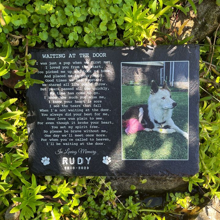 Waiting At The Door - Personalized Dog Memorial Stone