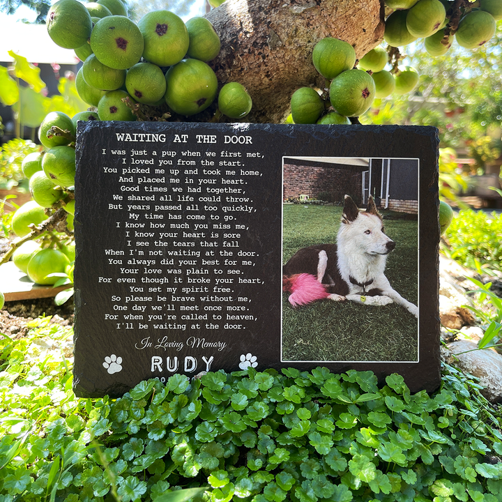 Waiting At The Door - Personalized Dog Memorial Stone