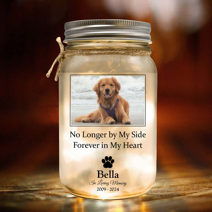 No Longer By My Side But Forever In My Heart - Memorial Personalized Jar Light
