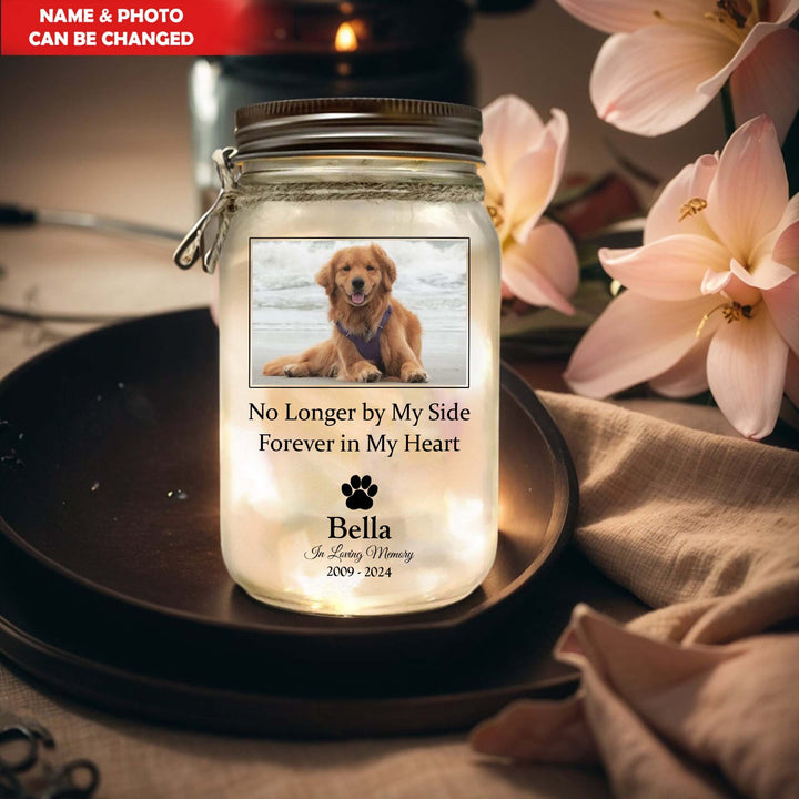 No Longer By My Side But Forever In My Heart - Memorial Personalized Jar Light