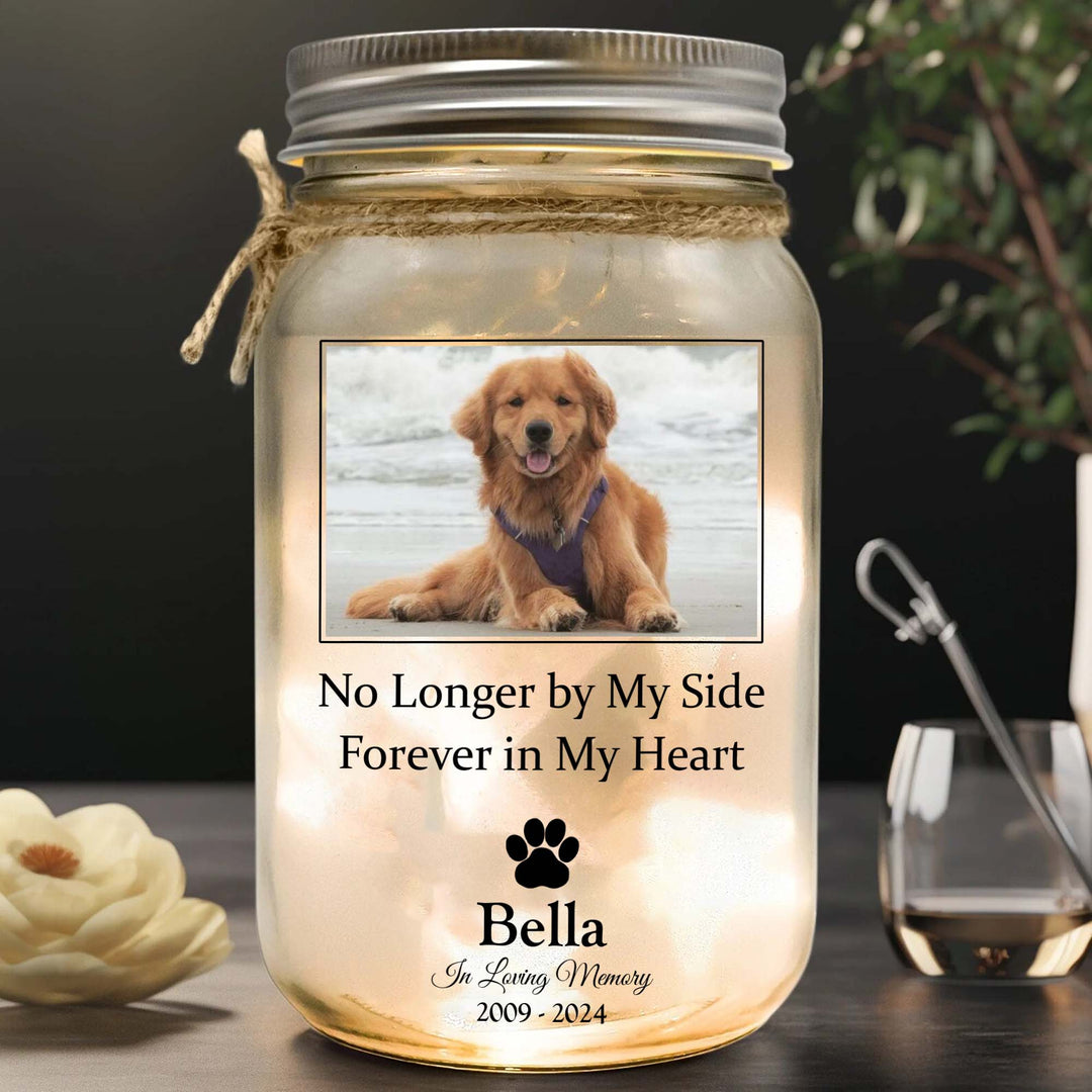 No Longer By My Side But Forever In My Heart - Memorial Personalized Jar Light