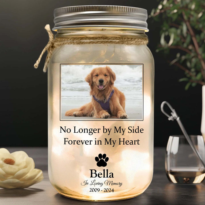 No Longer By My Side But Forever In My Heart - Memorial Personalized Jar Light