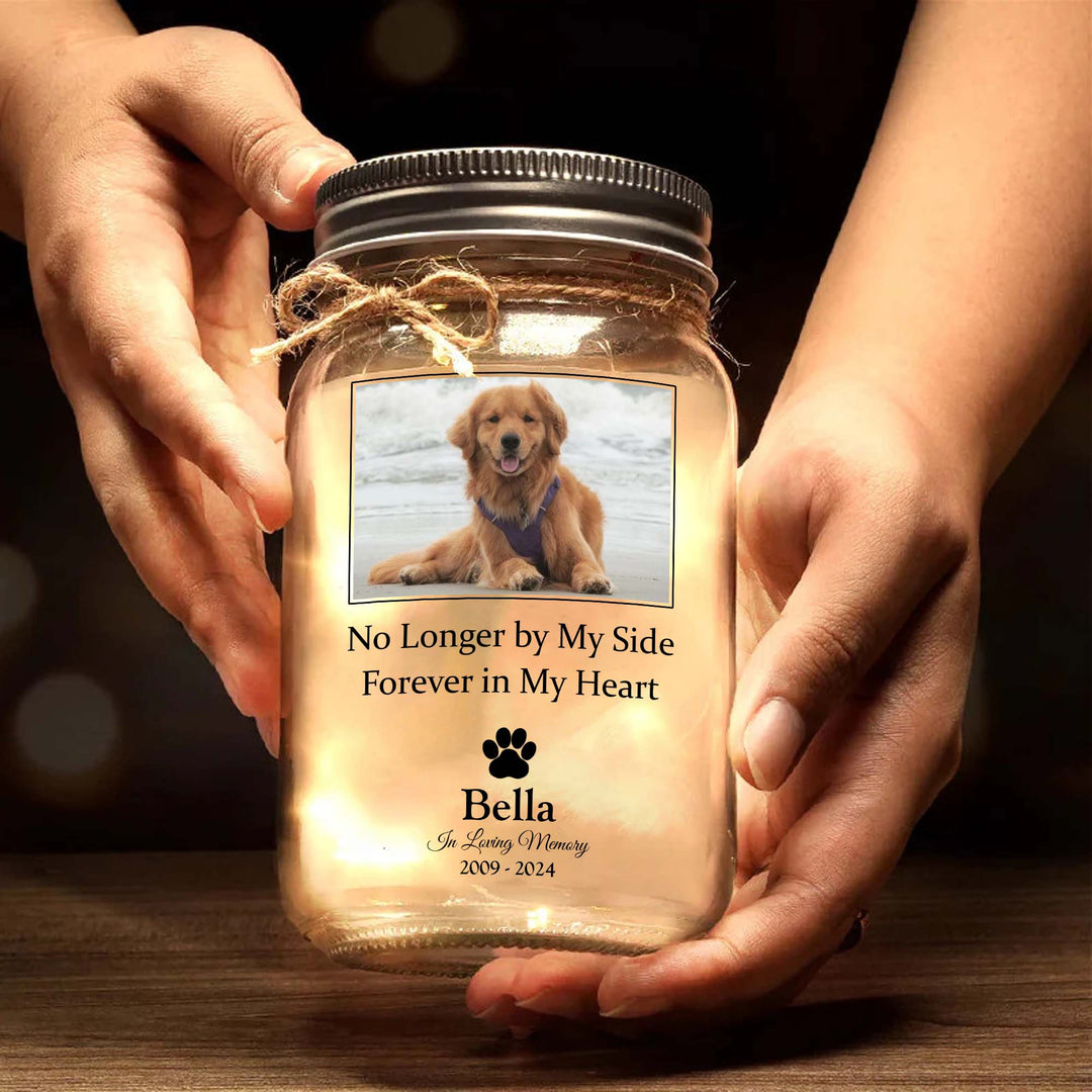 No Longer By My Side But Forever In My Heart - Memorial Personalized Jar Light