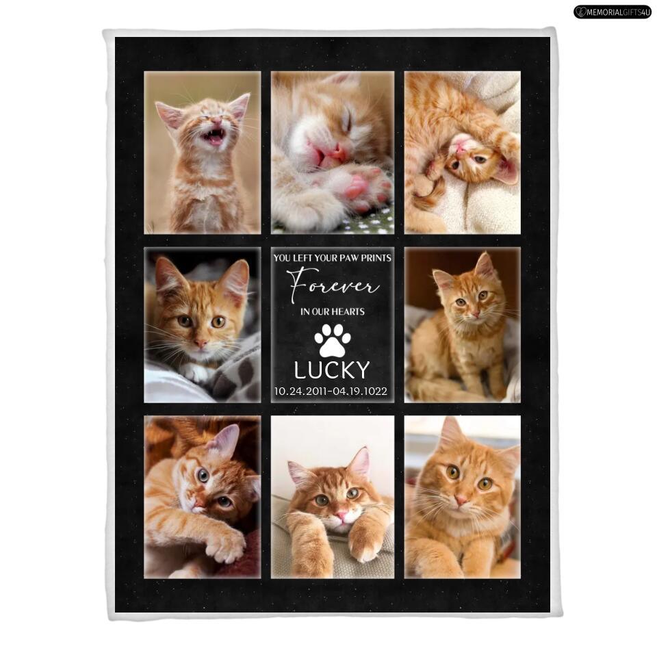 FOREVER IN OUR HEARTS - Personalized Cat remembrance gifts Fleece Blanket