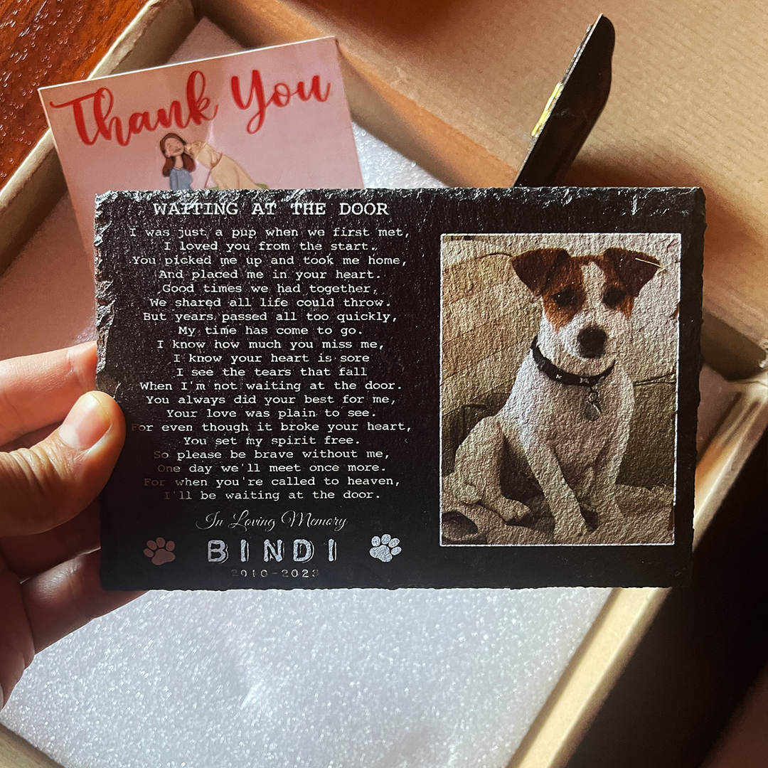 Waiting At The Door - Personalized Dog Memorial Stone