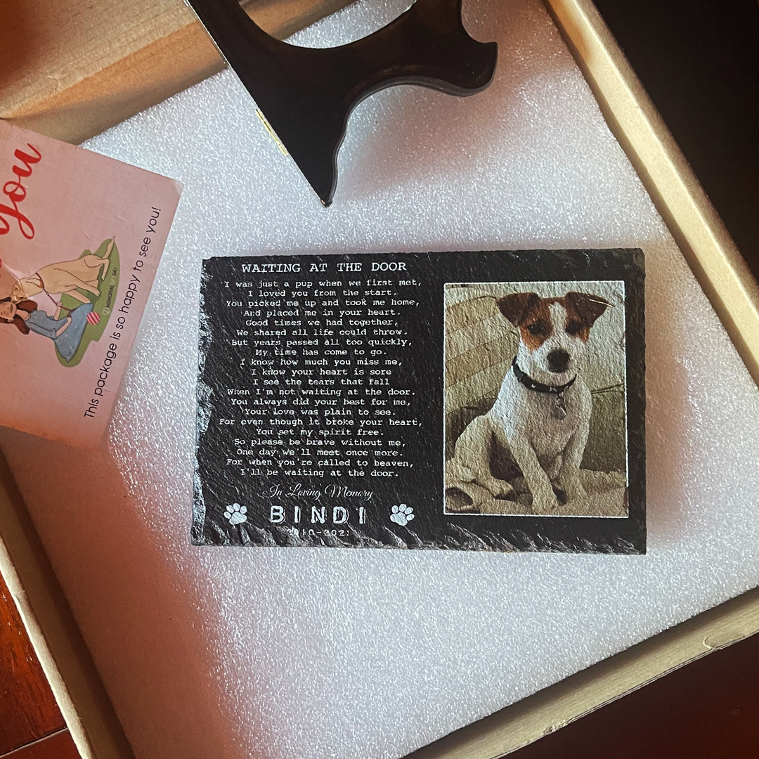 Waiting At The Door - Personalized Dog Memorial Stone