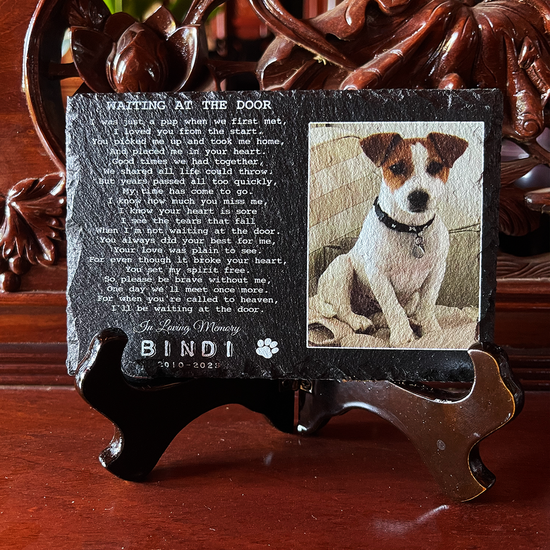 Waiting At The Door - Personalized Dog Memorial Stone