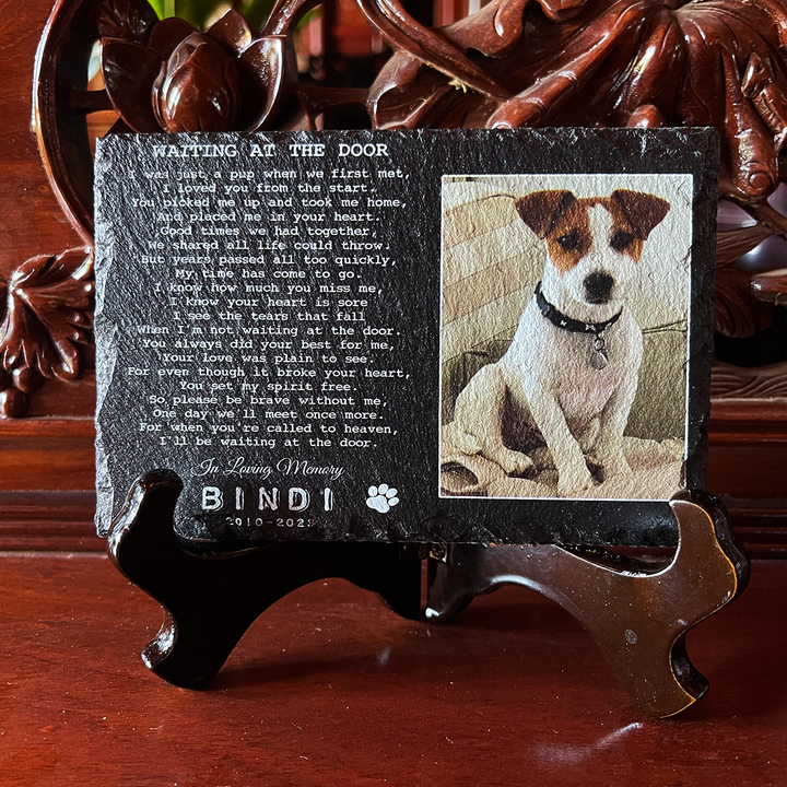 Waiting At The Door - Personalized Dog Memorial Stone