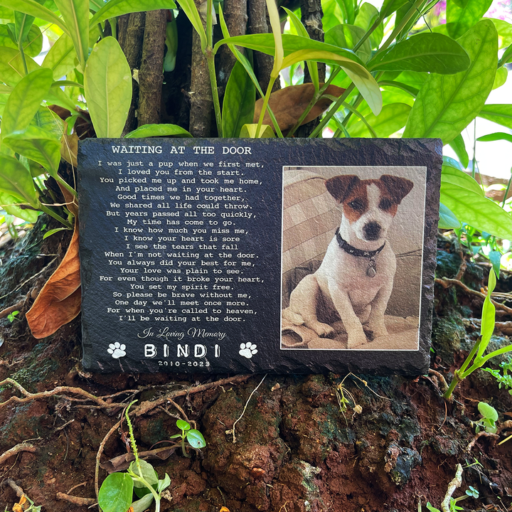 Waiting At The Door - Personalized Dog Memorial Stone