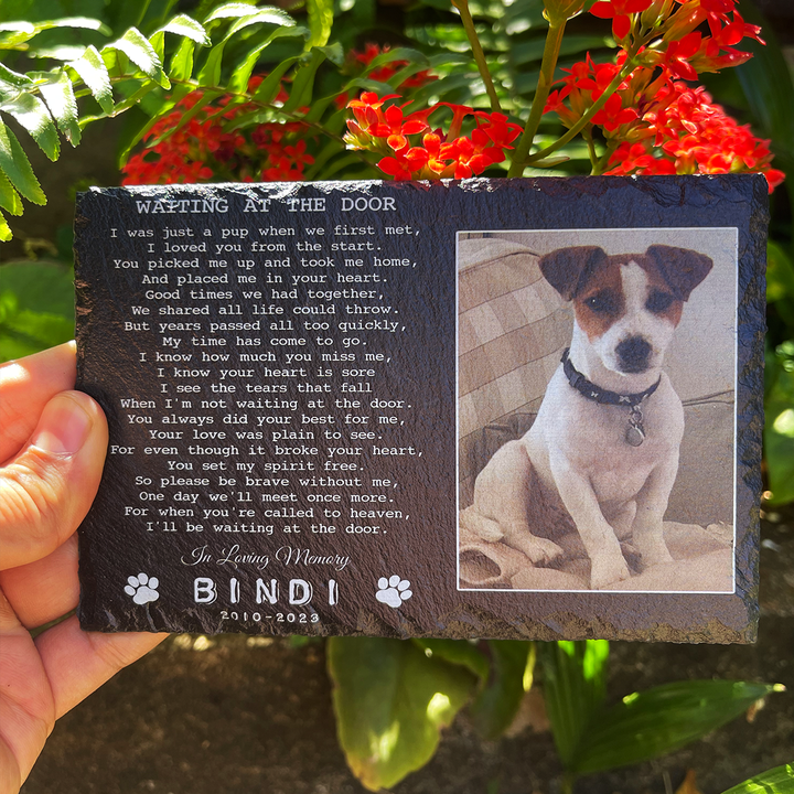 Waiting At The Door - Personalized Dog Memorial Stone