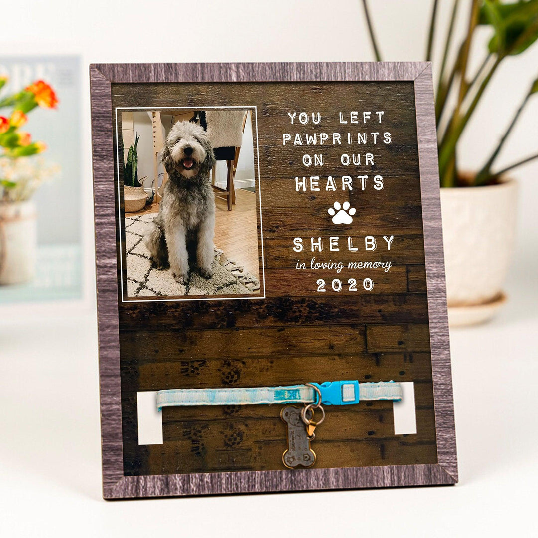 You Left Paw Prints On Our Hearts Dog Collar Frame - Memorial Picture Frame
