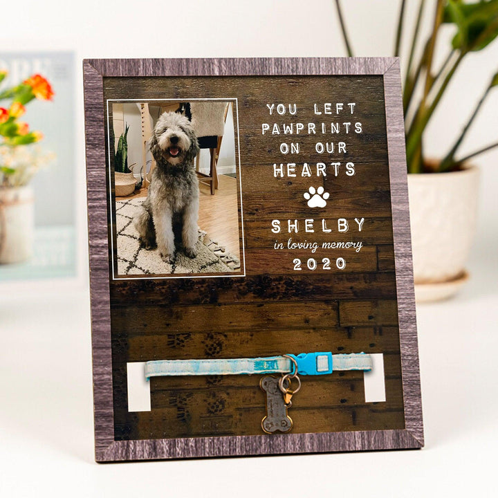 You Left Paw Prints On Our Hearts Dog Collar Frame - Memorial Picture Frame