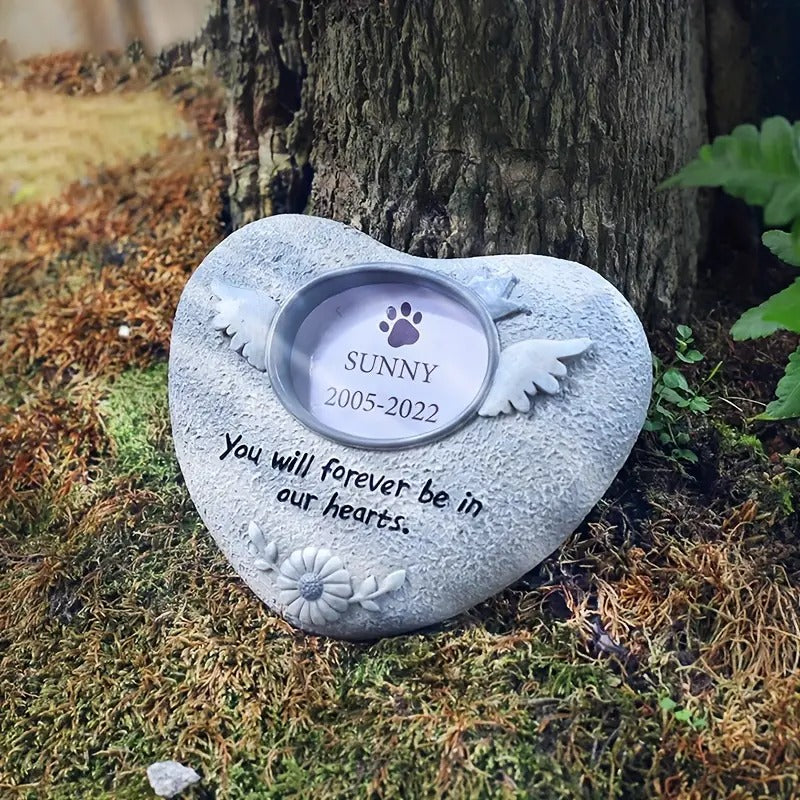 Heart Shaped Pet Memorial Stones With Photo Frame For Dogs, Pet Dog Grave Markes Garden Stones For Outdoor Tombstone Or Indoor Display