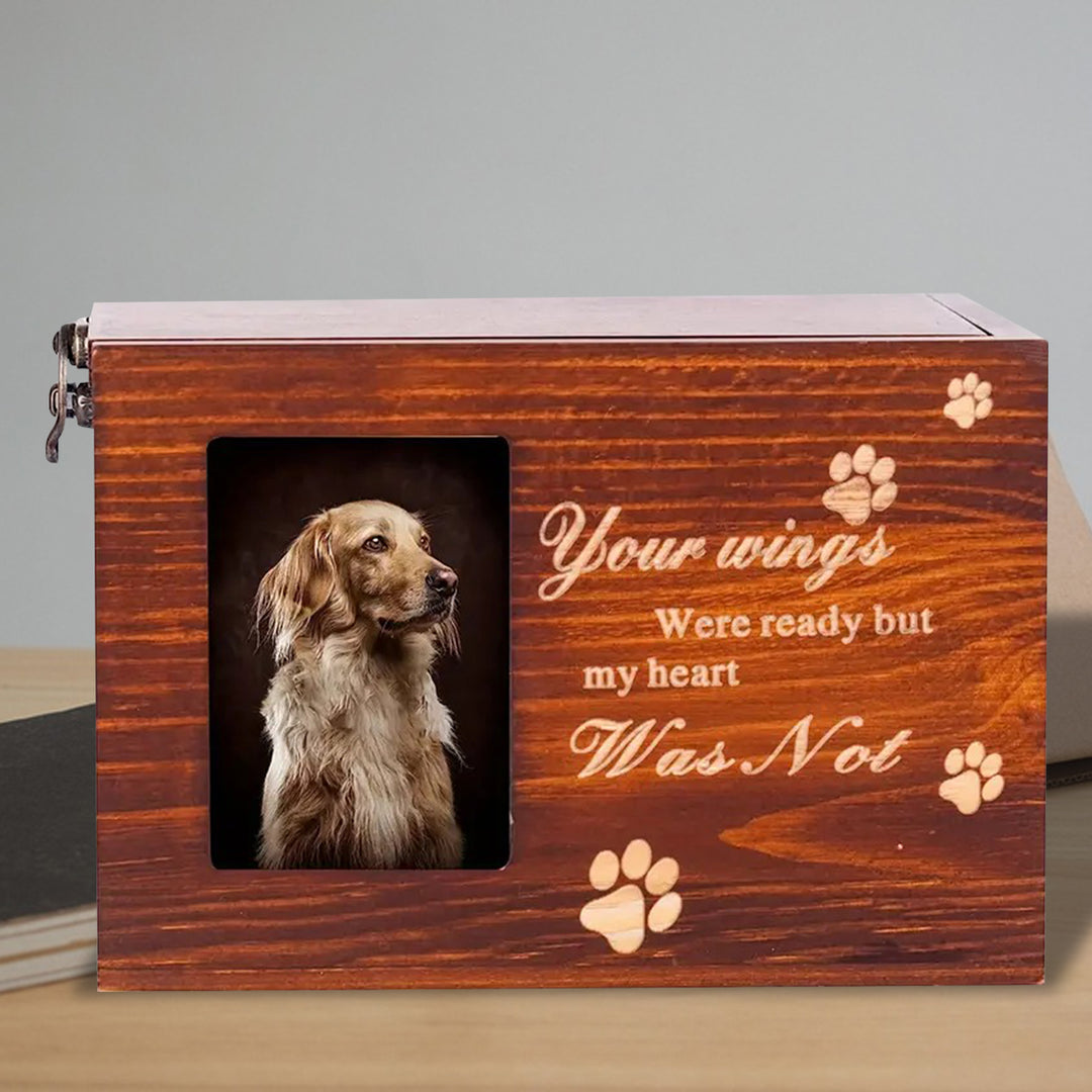 Pet Memorial Wooden Box for Dog, Wooden Funeral Cremation Urns with Photo Frame, Memorial Keepsake Memory Box, Loss Pet Memorial Remembrance Gift