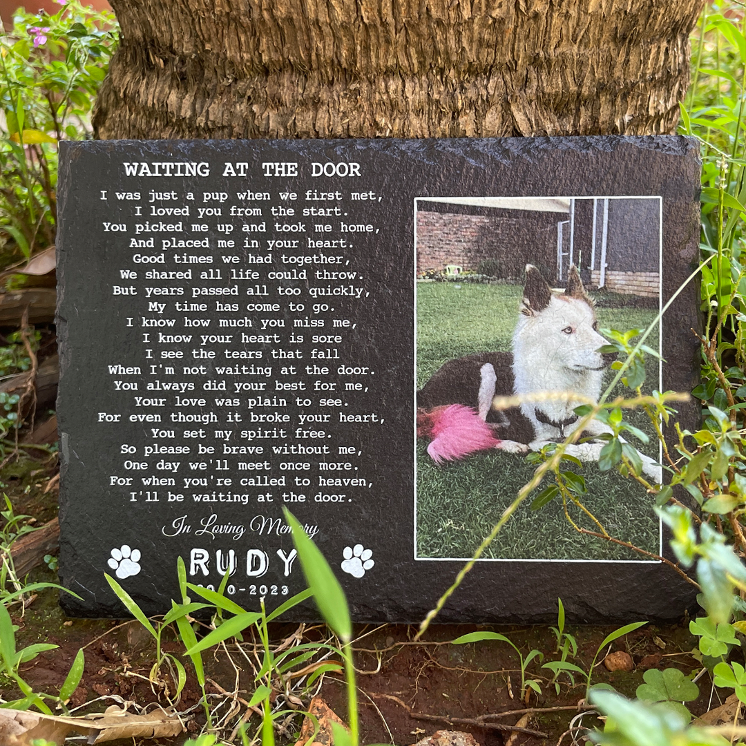 Waiting At The Door - Personalized Dog Memorial Stone