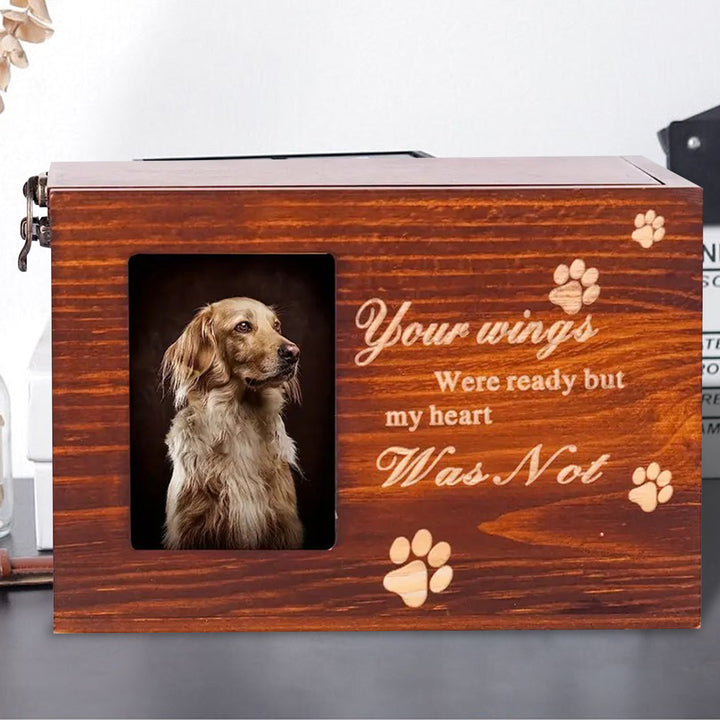Pet Memorial Wooden Box for Dog, Wooden Funeral Cremation Urns with Photo Frame, Memorial Keepsake Memory Box, Loss Pet Memorial Remembrance Gift