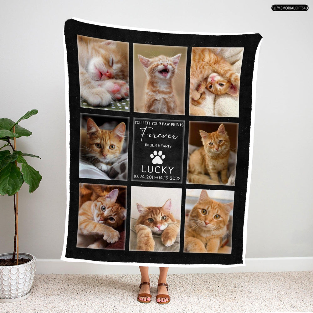 FOREVER IN OUR HEARTS - Personalized Cat remembrance gifts Fleece Blanket