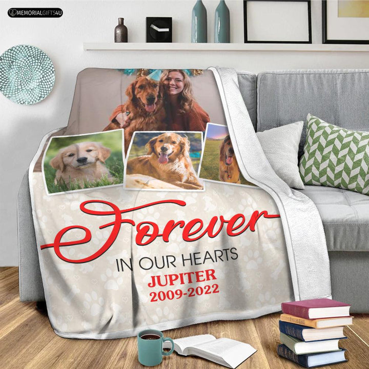 FOREVER IN OUR HEARTS - PERSONALIZED DOG REMEMBRANCE GIFTS FLEECE BLANKET