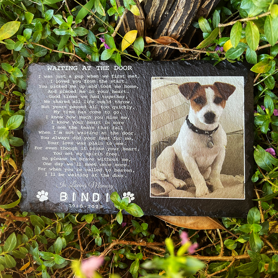 Waiting At The Door - Personalized Dog Memorial Stone