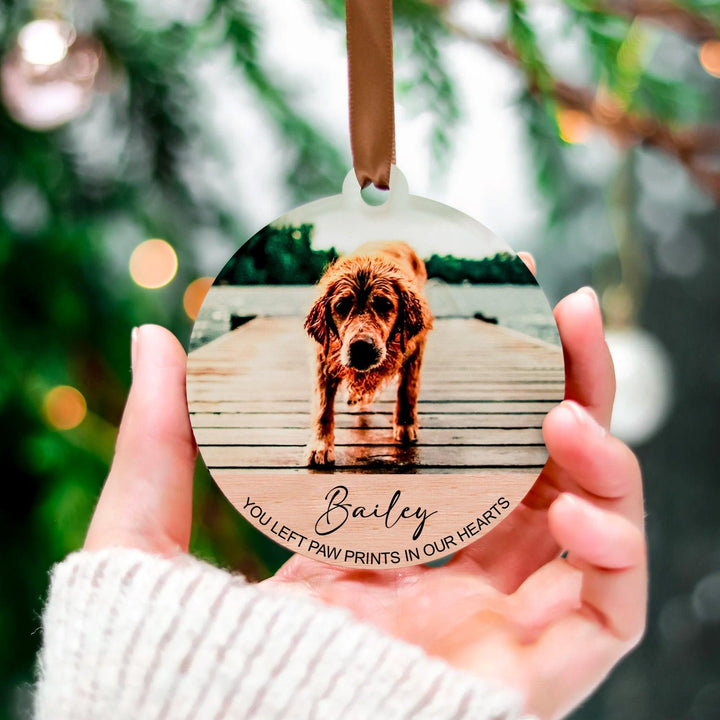 You Left Paw Prints In Our Hearts - Dog Memorial Ornament Wooden