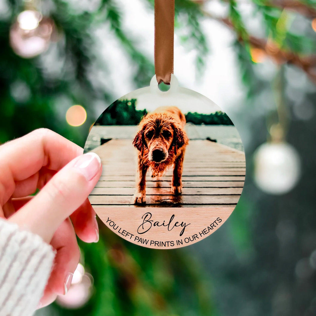 You Left Paw Prints In Our Hearts - Dog Memorial Ornament Wooden