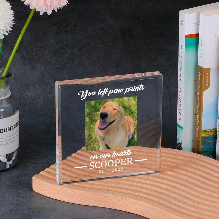 You Left Paw Prints On Our Heart - Dog Memorial Gifts - Square Acrylic Plaque