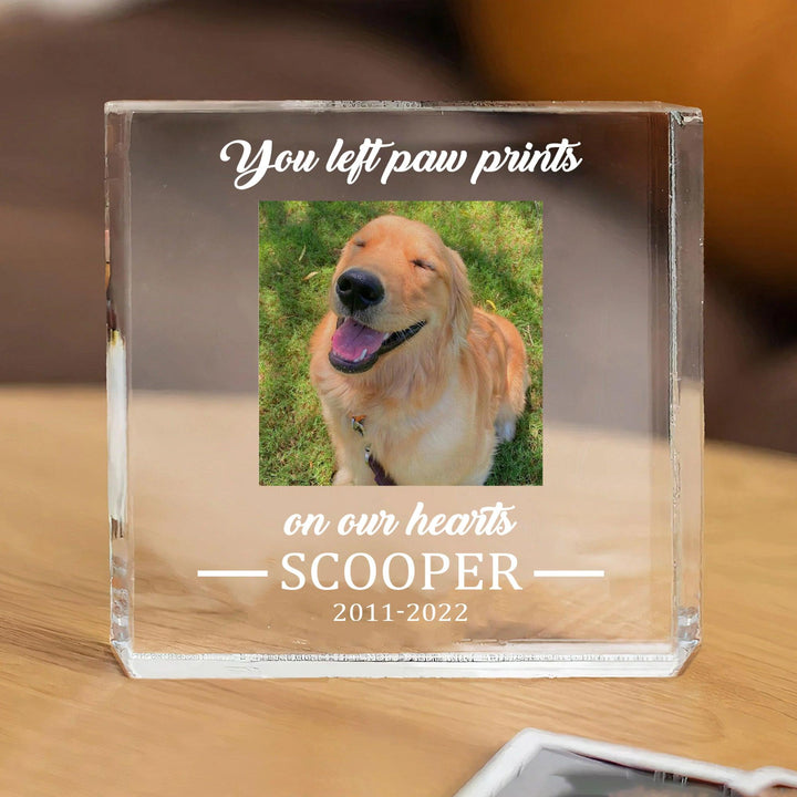 You Left Paw Prints On Our Heart - Dog Memorial Gifts - Square Acrylic Plaque