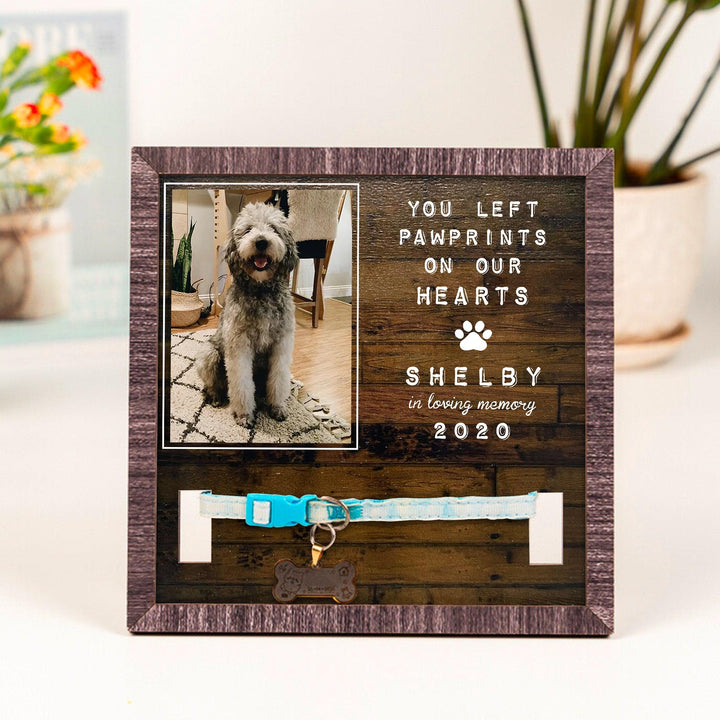 You Left Paw Prints On Our Hearts Dog Collar Frame - Memorial Picture Frame