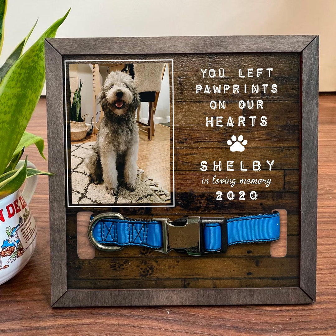 You Left Paw Prints On Our Hearts Dog Collar Frame - Memorial Picture Frame