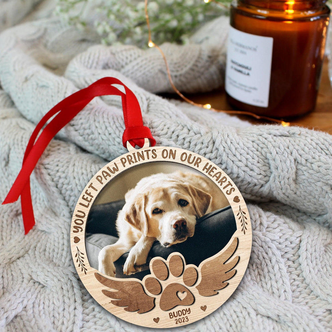 You Left Pawprints On Our Hearts - Dog Memorial Ornament