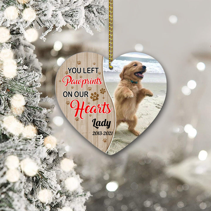 You Left Pawprints On Our Hearts - Dog Memorial Ornament