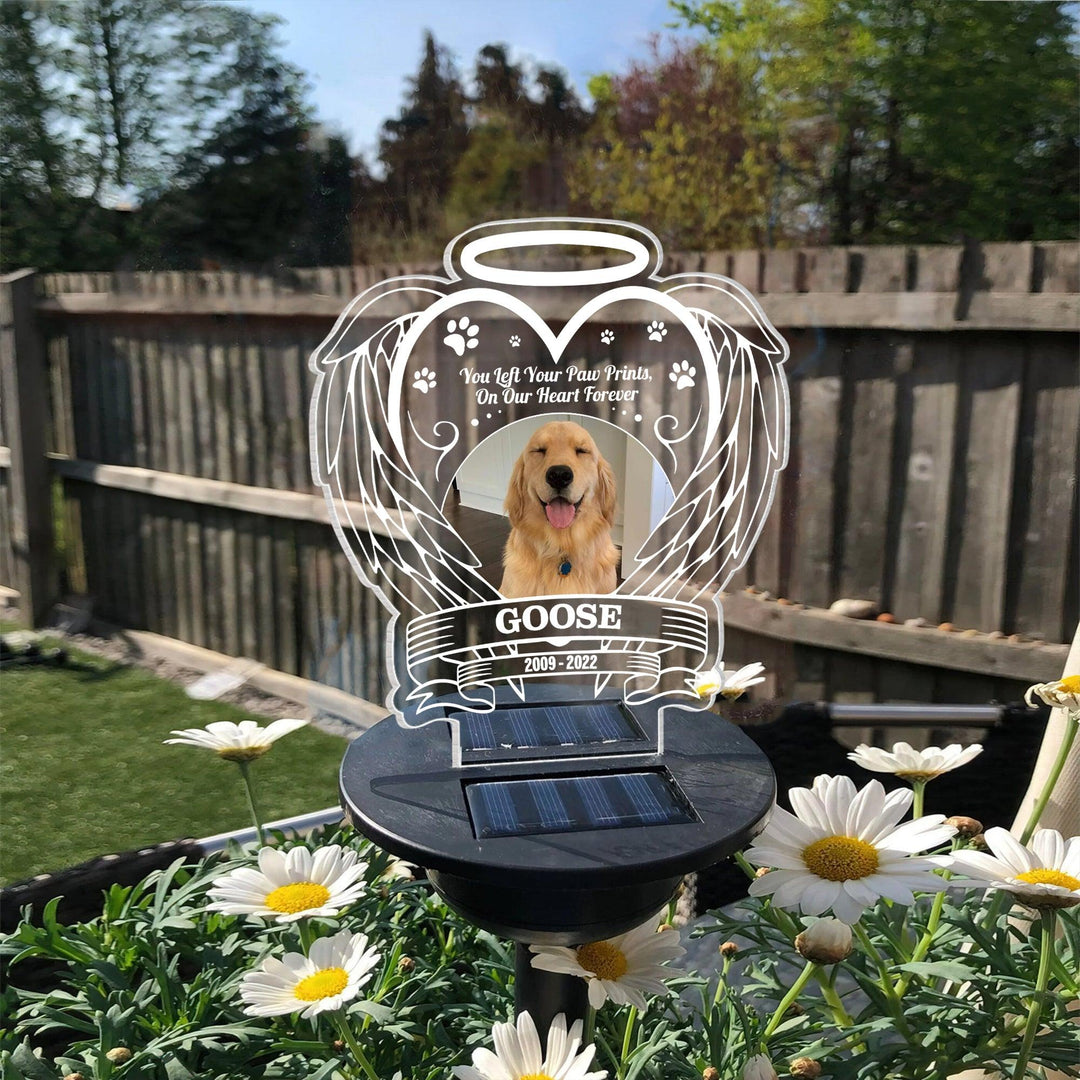 You Left Your Paw Prints,  On Our Heart Forever Dog Memorial Gifts - Solar Light