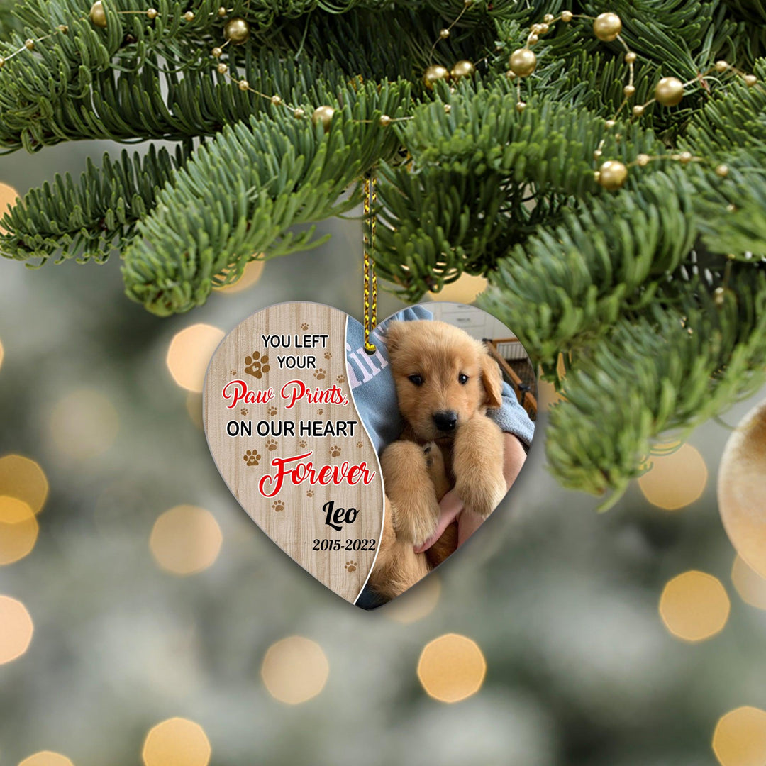 You Left Your Paw Prints, On Our Heart Forever - Personalized Dog Memorial Ornament