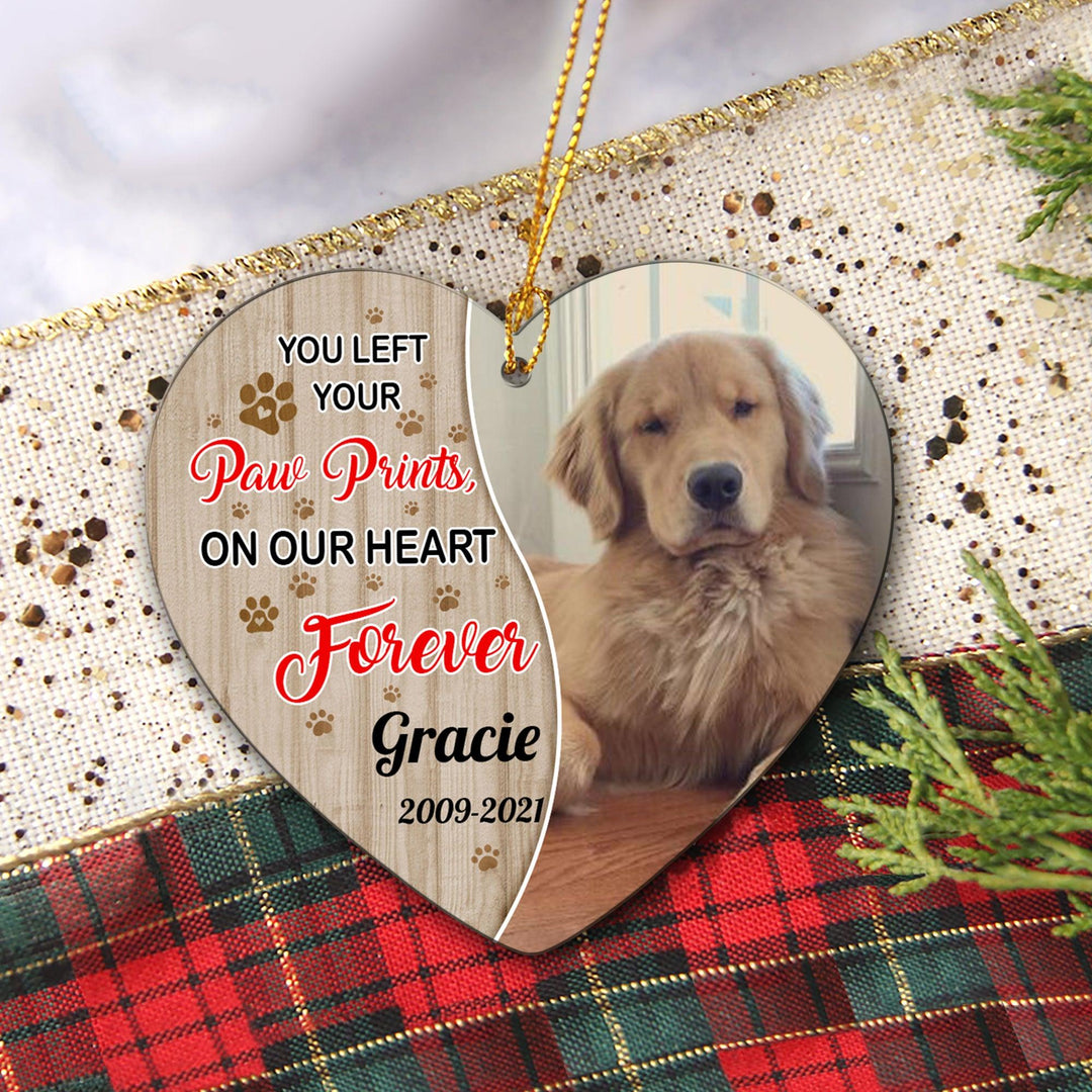 You Left Your Paw Prints, On Our Heart Forever - Personalized Dog Memorial Ornament